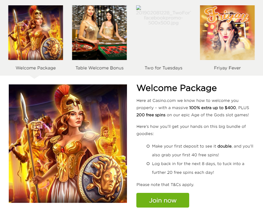 Casino.com Welcome bonus