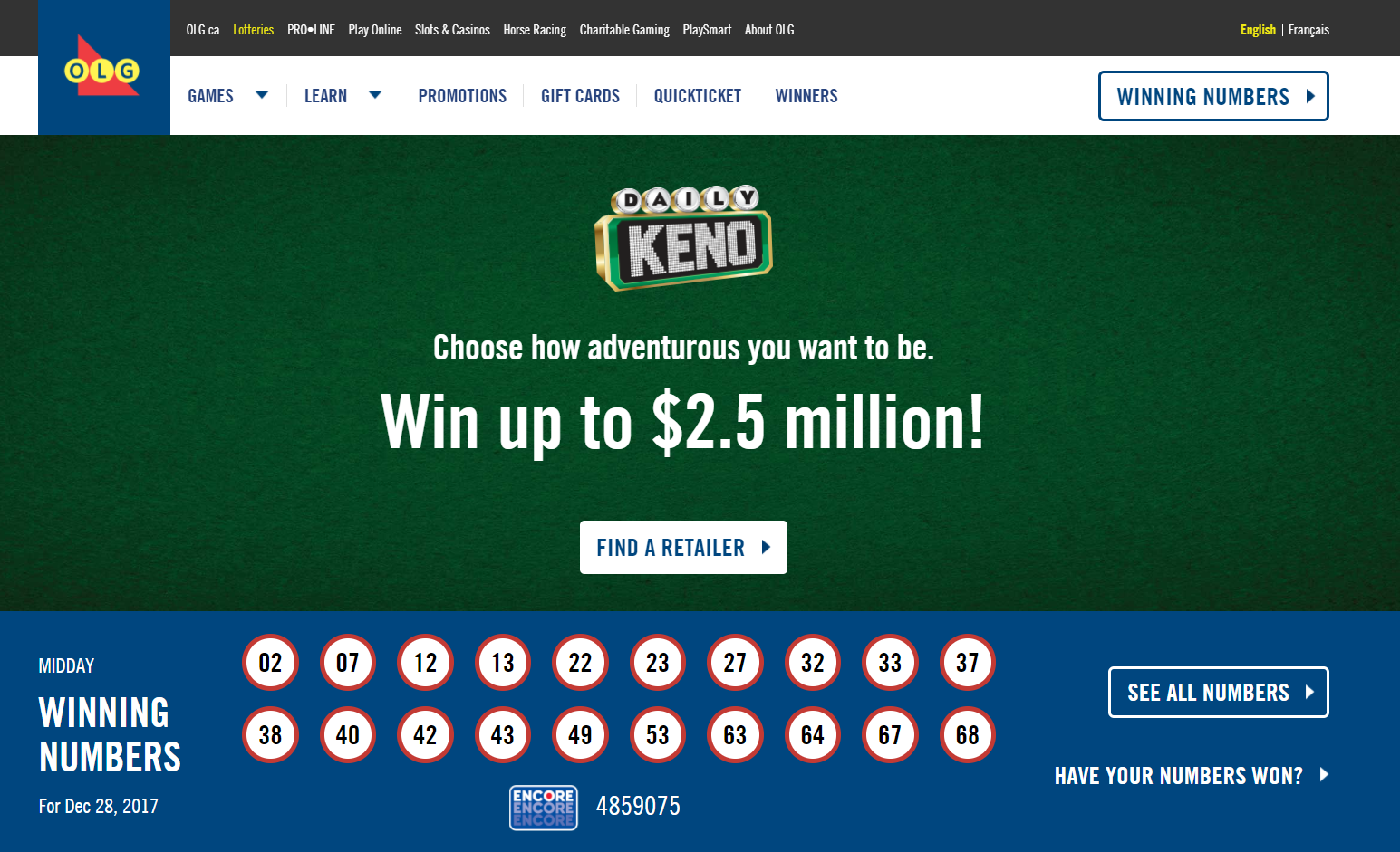 Daily Keno Lottery Ontario