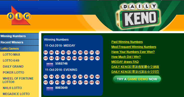 Daily Keno Winning Numbers