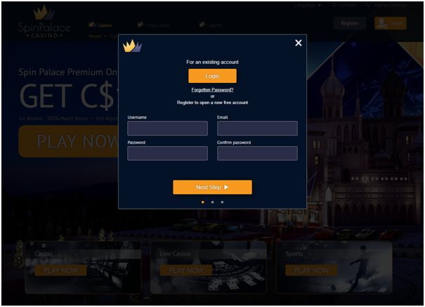 Opening account with Spin Palace casino Canada