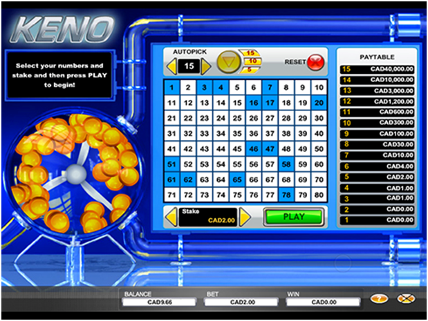 How to play Keno Cash Canada