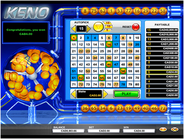 Keno Cash play online at Canada