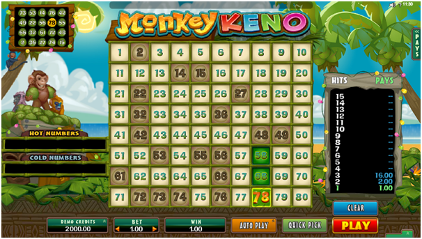 Keno game at online Canadian casinos-Monkey keno
