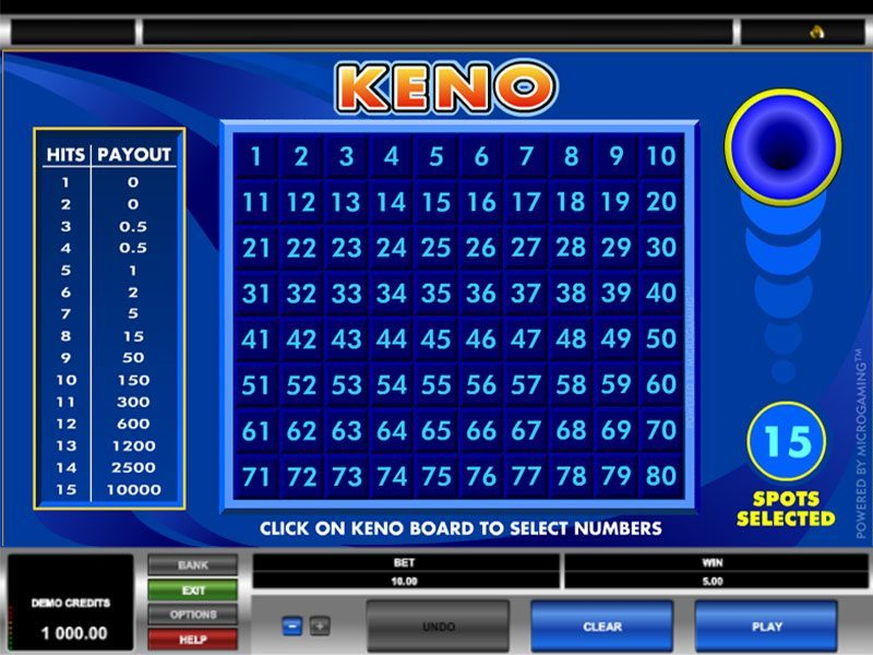 Standard Keno Game at Gaming Club Casino