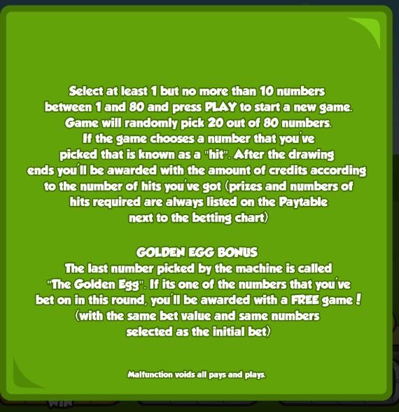 Golden Egg Keno Game Rules